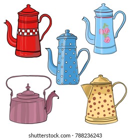 Vintage Handrawn Teapots
