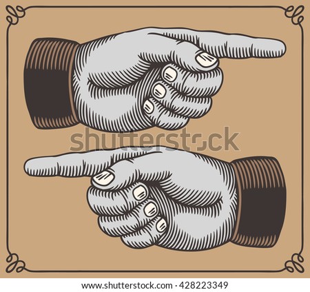 Vintage hands with pointing fingers.
