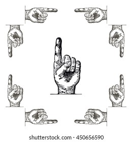 vintage hands. Retro styled design elements.