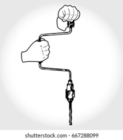 vintage hands with vertical hand drill