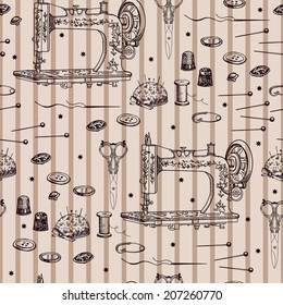 Vintage Handstitched pattern. Hand drawing.  Seamless pattern for fabric, paper and other printing and web projects.