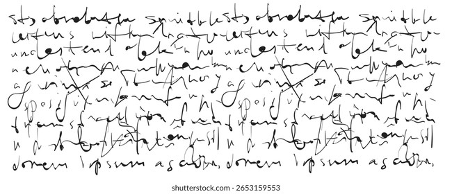 Carta de caligrafia vintage. Mão escrevendo palavras rabiscadas, texto retro ilegível, carta lorem, manuscrito falso antigo, vintage Lorem ipsum padrão de texto