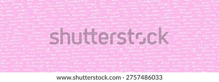 Vintage handwriting script seamless pattern on pink background. Cursive English calligraphy illegible text. Doodle pen poetry page background. Hand drawn antique cursive style wrapping paper.