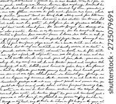 vintage Handwritten abstract text seamless pattern, vector monochrome script 
