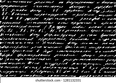Vintage handwritten grunge letter texture. Background of unreadable handwriting. Monochrome background of the old manuscript of damaged letters and numbers. Vector illustration