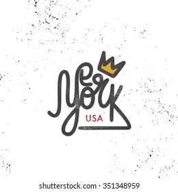 Vintage handwritten lettering New York sign vector over grunge background wallpaper. Perfect design for t shirt design, posters or cool banner. Old school design.