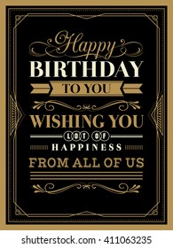 Vintage Happy Birthday card typography border and frame template