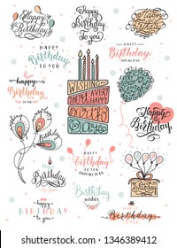 Vintage happy birthday lettering  and typographic design for greeting card