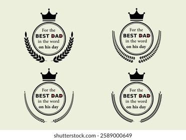 Vintage Happy Father’s Day Emblem with Laurel Wreath and Mustache Illustration