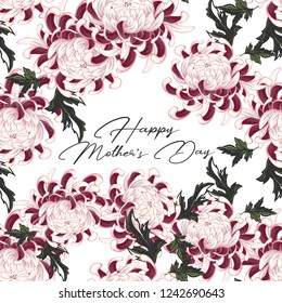 Vintage happy mother’s day text pattern. Vector seamless background. Elegant traditional decoration on white backdrop. Pastel colored hand drawn illustration.