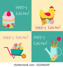 Vintage Happy Easter banners with funny characters and elements. Perfect for greeting cards, backgrounds. 
