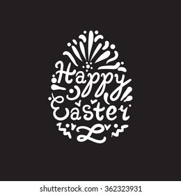 Vintage Happy Easter lettering in egg. Vector