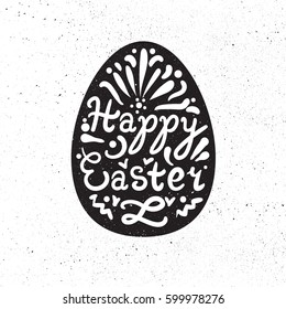 Vintage Happy Easter lettering in egg. Sticker, greeting and banner. Vector