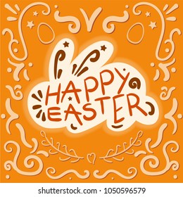 Vintage Happy Easter lettering in rabbit. Vector