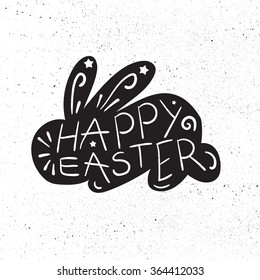 Vintage Happy Easter lettering in rabbit. Vector