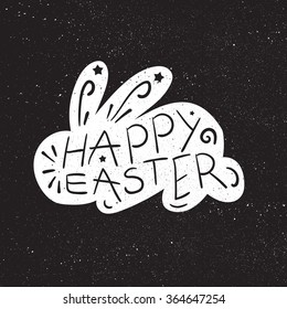 Vintage Happy Easter lettering in rabbit. Vector