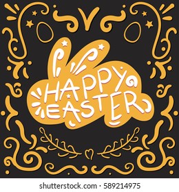 Vintage Happy Easter lettering in rabbit. Vector