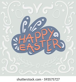 Vintage Happy Easter lettering in rabbit. Vector