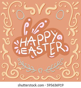 Vintage Happy Easter lettering in rabbit. Vector