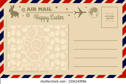 Vintage Happy Easter Postcard. Vector illustration.