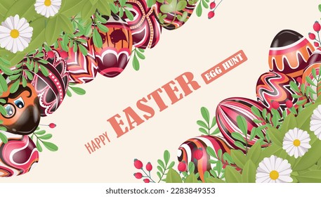 Vintage happy Easter poster design template.