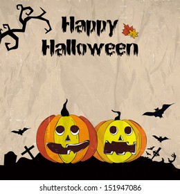 Vintage Happy Halloween concept with scary pumpkins, can be use as flayer, banner or poster for trick or treat parties.