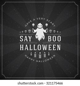 Vintage Happy Halloween Typographic Design Vector Background and Ghost