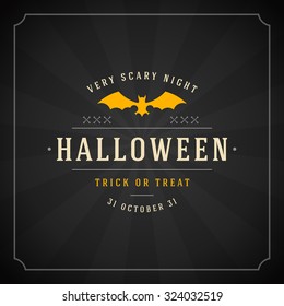Vintage Happy Halloween Typographic Design Vector Background and Bat
