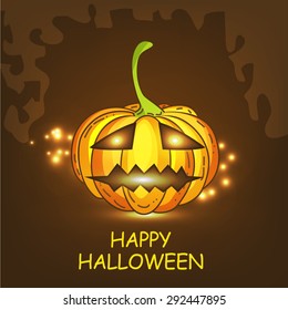 Vintage Happy Halloween Typographical Background With Pumpkin.