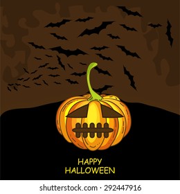 Vintage Happy Halloween Typographical Background With Pumpkin.