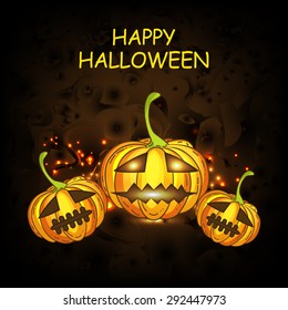 Vintage Happy Halloween Typographical Background With Pumpkins