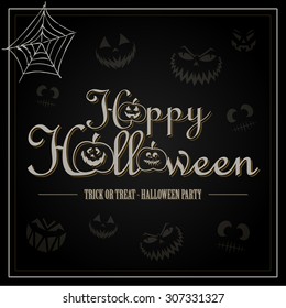 Vintage Happy Halloween Typographical Background With Pumpkins On black background
