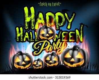 Vintage Happy Halloween Typographical Background With Pumpkin. EPS 10 vector file included