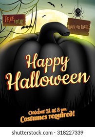 Vintage Happy Halloween Typographical Background With Pumpkin. EPS 10 vector file included