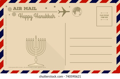 Vintage Happy Hanukkah Postcard. Vector illustration.