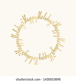 Vintage Happy Holidays frame for Christmas design. Vector isolated. Golden illustration.