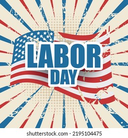 Vintage happy labor day greeting card, with united states flag
