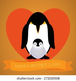 Vintage happy mother's day card with penguins