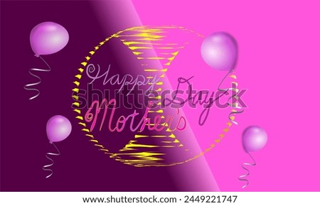 Vintage happy mother's day celebration vector illustration.pink balloon fly.l Rolled Up Letter yellow funnel frame pink Happy Mother's day.Abstract pink background,template,backdrop,poster,card,banner