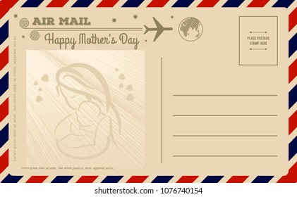 Vintage Happy Mother's Day Postcard. Vector illustration.