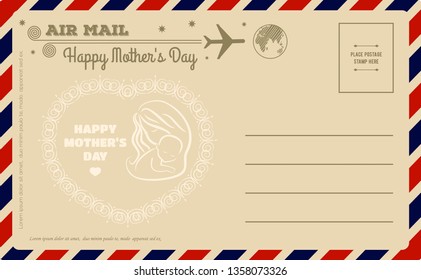 Vintage Happy Mother's Day Postcard. Vector illustration.