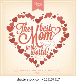 VIntage Happy Mothers's Day Typographical Background With Hearts