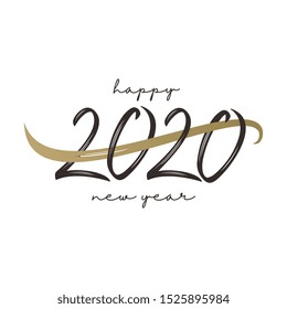 Vintage happy new 2020 year. Hand drawn typography lettering creative. Vector minimalist isolated on white background.