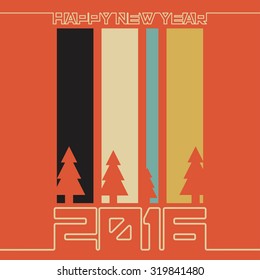Vintage happy New Year 2016 design. Flat design. Outline.
