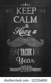 Vintage Happy New Year Calligraphic And Typographic Background With Chalk Word Art On Blackboard