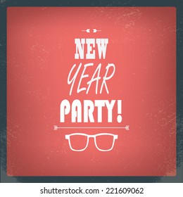 Vintage Happy new year card or party invitation in modern flat design. Eps10 vector illustration
