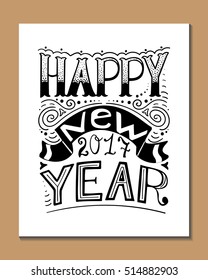 Vintage Happy New Year lettering. Vector illustration. Happy New Year retro postcard. Quote isolated on background.