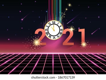 vintage happy new years with colorful neon