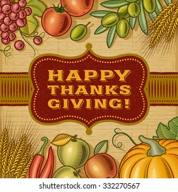 Vintage Happy Thanksgiving Card. Editable EPS10 vector illustration with clipping mask and transparency.