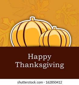 Vintage Happy Thanksgiving Day background with pumpkin on yellow and brown background. 